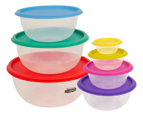Set X 7 Herméticos Multicolor Plásticos Redondos Colombraro
