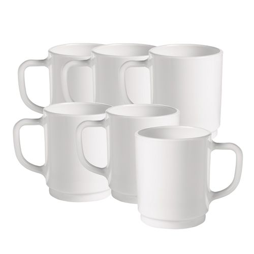 Set x 6 Jarros Jarrito Milky Taza Vidrio Opal Templado Blanco 340 ml Bormioli