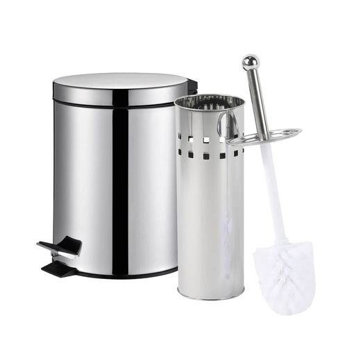 Set Cesto Tacho Basura Acero Inoxidable 3 L + Escobilla Baño