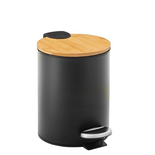 Cesto Tacho Basura Pedal 5 Lt Acero Pintado Tapa Bambú Utile
