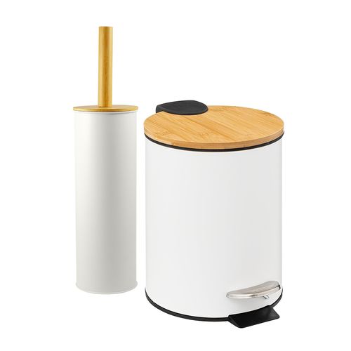 Set Tacho Cesto 5 lts + Cepillo Escobilla Tapa Bambú Utile