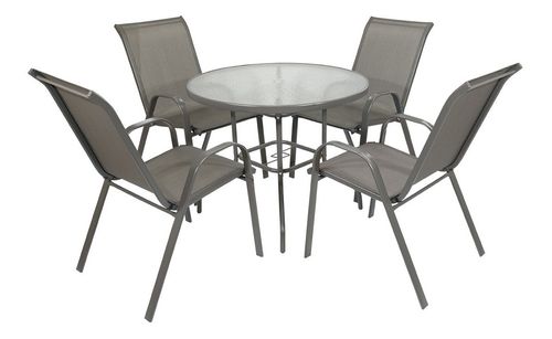 Juego De Jardin Sillas Sillones Mesa 5 Piezas Gris