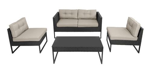 Juego De Jardin Sillas Sillones Mesa 4 Pzas Simil Ratan Gris