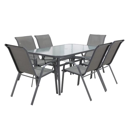 Juego De Jardin Sillas Sillones Mesa 7 Piezas Gris