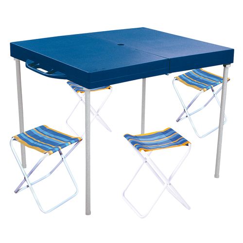 Mesa Camping Plegable Valija Plastica + 4 Banquetas MOR