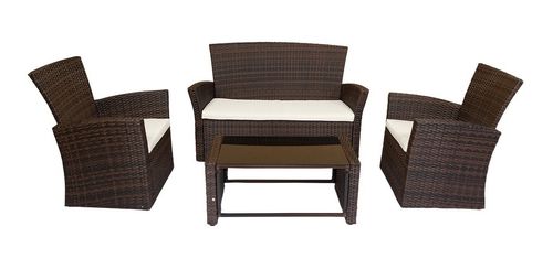 Juego Jardin Exterior Sillas Sillones Mesa 4 Pzs Simil Ratan