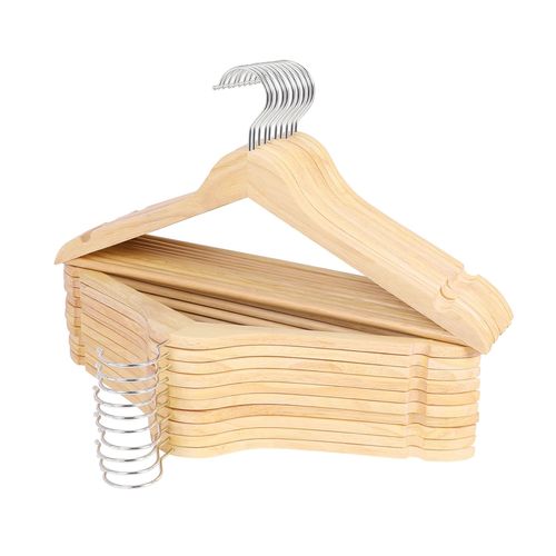 Pack x50 Perchas de Madera Natural Lustrada Barnizadas Con Barral