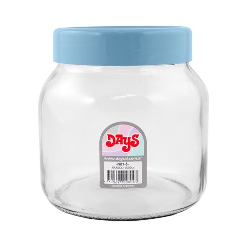 Frascos Vidrio Gigante 1500 cc Con Tapa Plástica Days