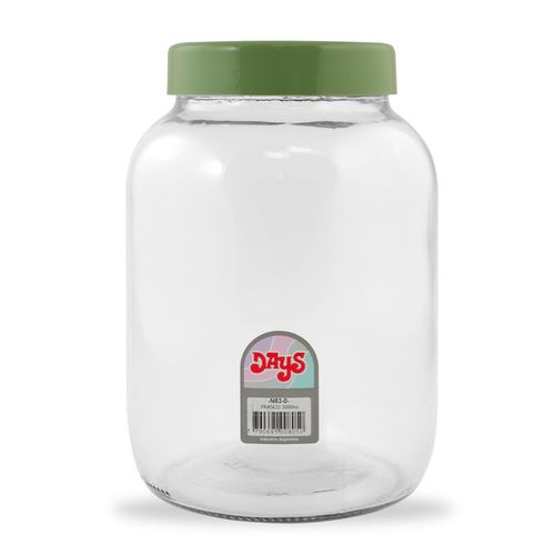 Frasco Vidrio Gigante Dietética 3 litros Tapa color