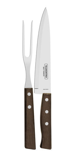 Set 2 Piezas Asado Cuchillo y Tenedor Tradicional Mango Madera Tramontina