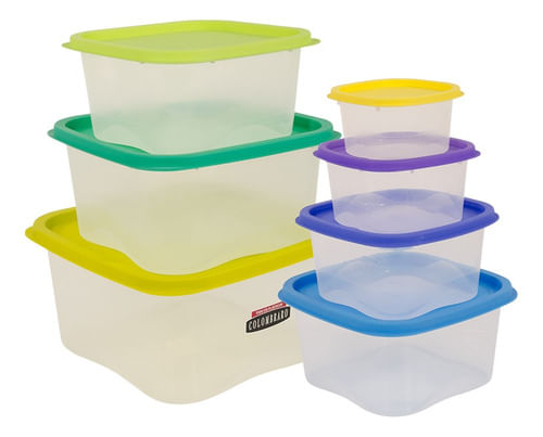 Set X 7 Herméticos Multicolor Plásticos Cuadrado Colombraro