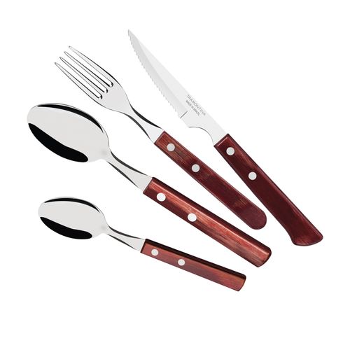 Juego de Cubiertos 24 Piezas Mango Madera Laqueada Polywood Tramontina