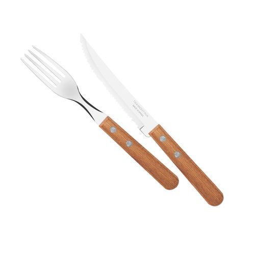 Set Cubiertos 24 Piezas Cuchillo y Tenedor Dynamic Mango Madera Tramontina