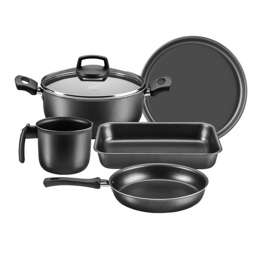 Batería De Cocina Cacerola 5 Piezas Aluminio Teflón Mta
