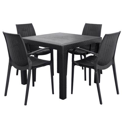 Juego Jardín De Mesa Cuadrada Alta + 4 Sillones Quality