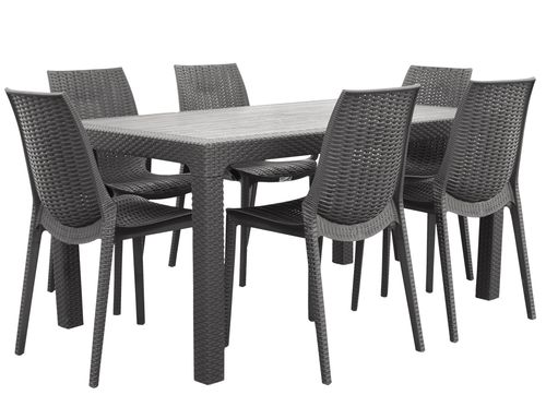 Juego Exterior Mesa Alta 150x90 + 6 Sillas Simil Ratan