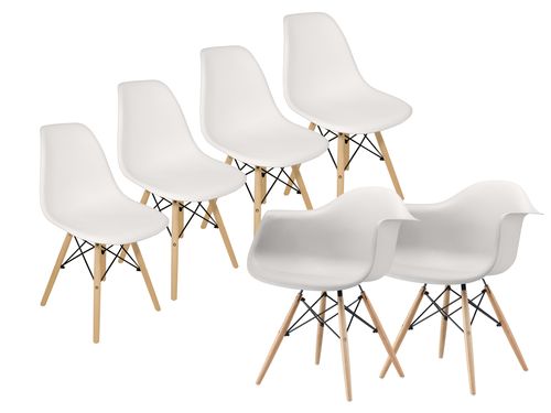 Combo 4 Sillas +2 Sillones Eames Diseño Moderno Pata Madera