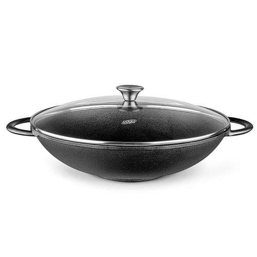 Wok 36 cm Hierro Fundido con tapa de vidrio MTA