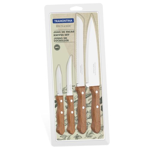Juego de Cuchillos x4 Piezas Mango Madera Dynamic Tramontina