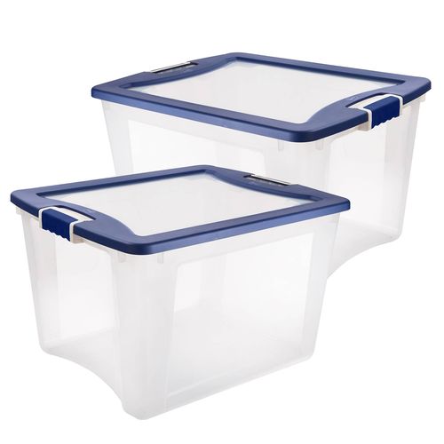 Set 2 Cajas Organizadoras Plasticas Multiuso Baul Apilable 71 LT Clarity Wenco