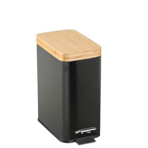 Cesto de Basura Rectangular Pedal 5 Lts Tapa Bambú Utile