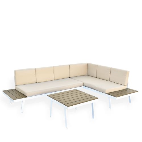 Sofá Esquinero Exterior y mesa símil madera Kaia Utile