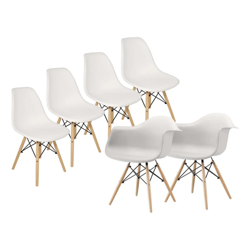 Combo de sillas y sillones de diseño con patas de madera Eames  Utile 6 unidades