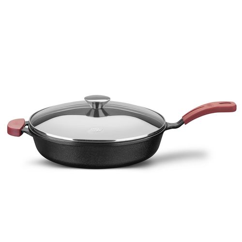 Sartén alto de hierro con tapa de vidrio templado MTA  28 cm